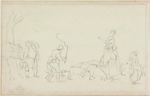 Scène avec conducteur de cochons